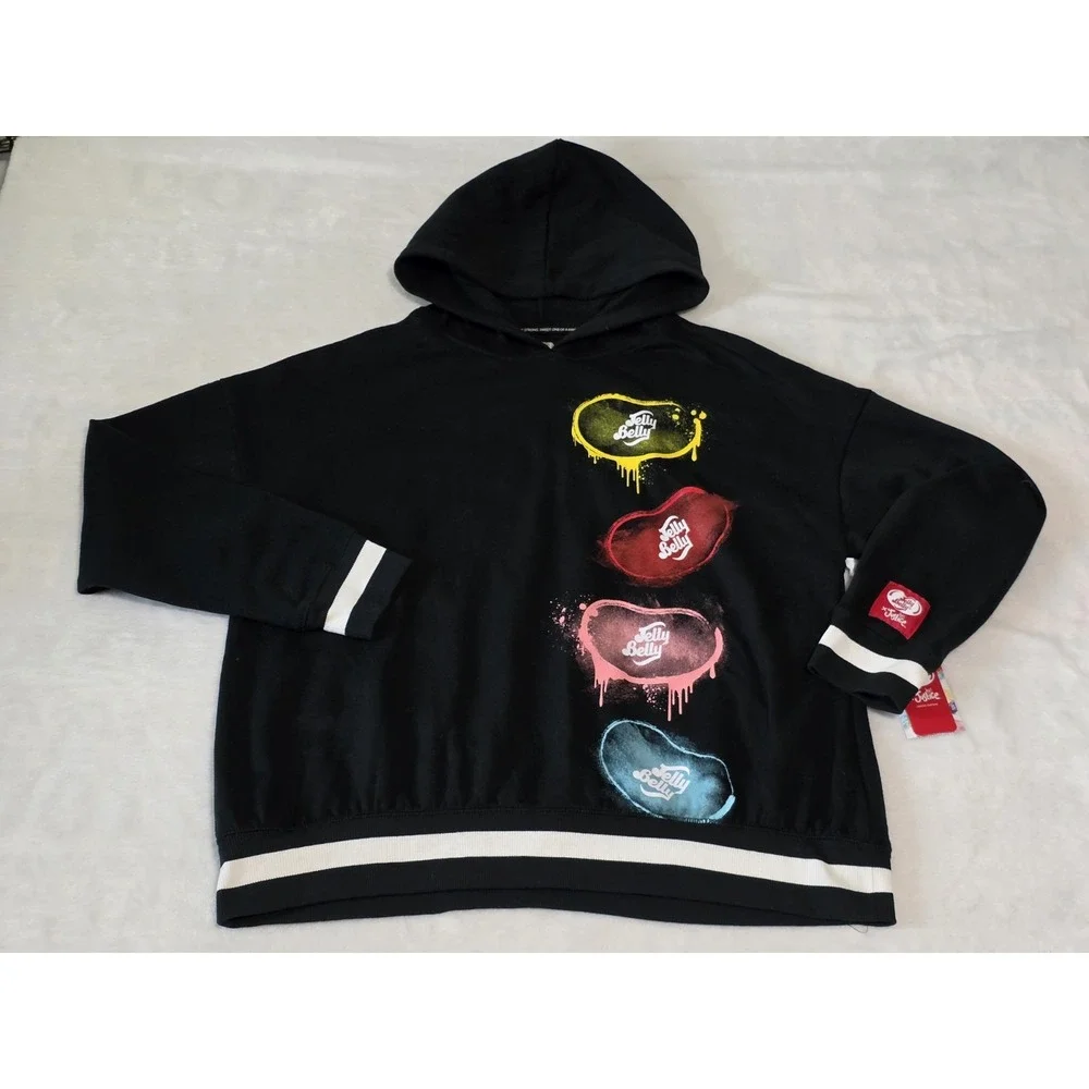Justice x Jelly Belly LIMITED EDITION Girls XL 16/18 Black Fleece Hoodie Beans